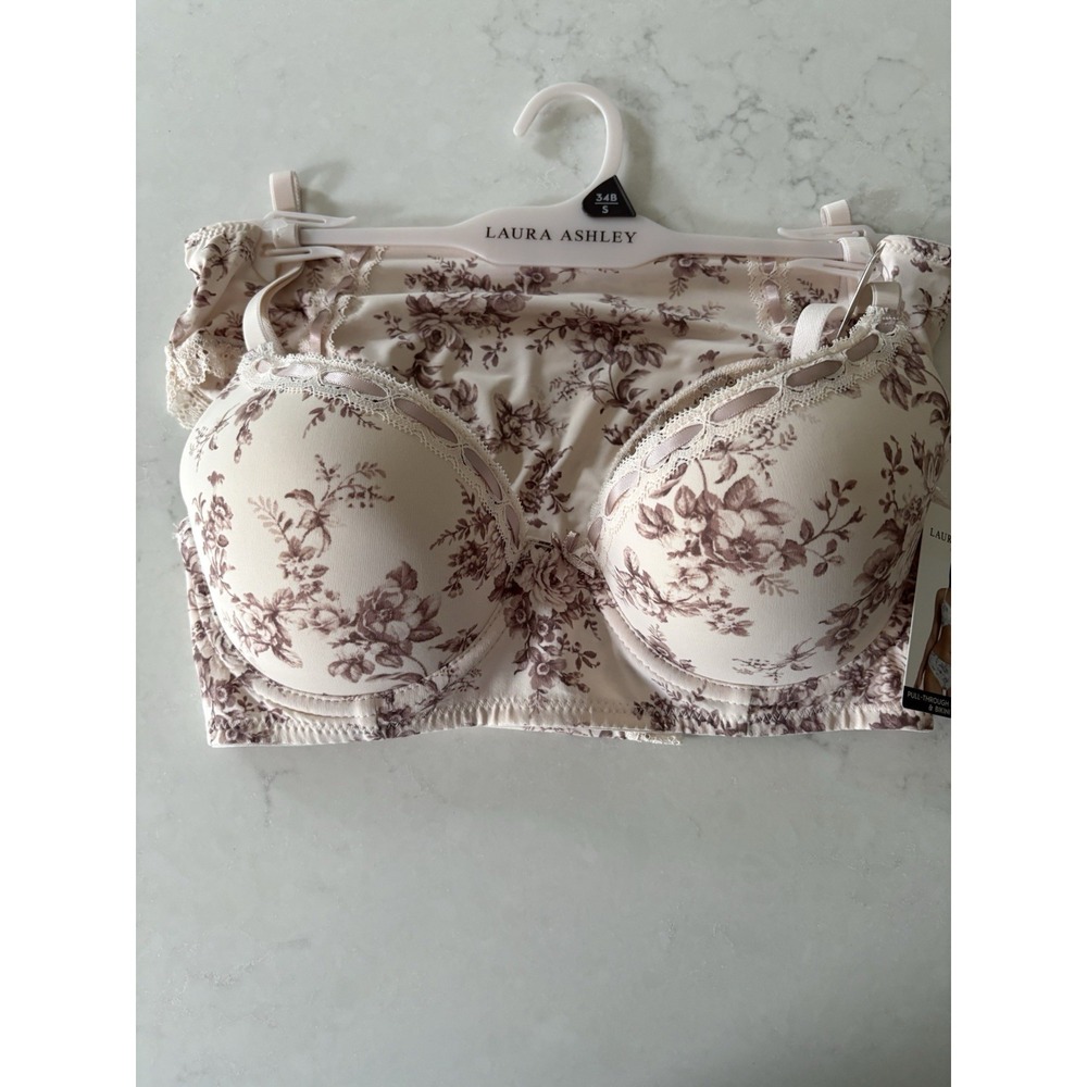 Sexy Laura Ashley Pink Floral Lace Bra Bikini Panty Set 34B Toile
